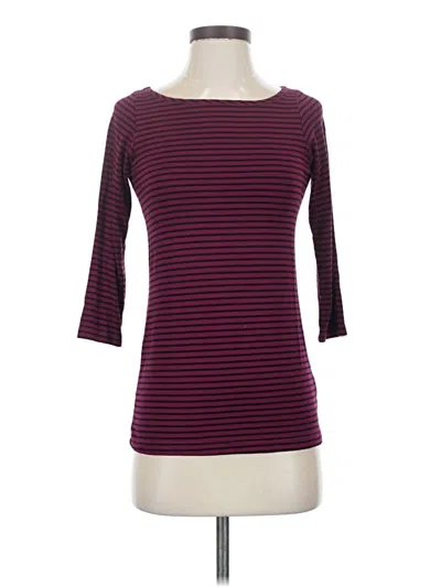 Pre-owned Yala 3/4 Sleeve Top Burgundy Stripes Pattern Boatneck Tops