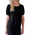 Yala Berkeley Puff Short Sleeve Bamboo & Organic Cotton Raglan Sweatshirt Top In Black