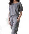 Yala Berkeley Puff Short Sleeve Bamboo & Organic Cotton Raglan Sweatshirt Top In Space Grey