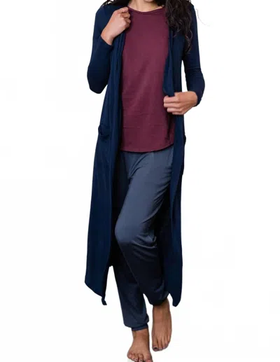 Yala Brooke Cardigan Duster Bamboo Sweater In Navy Heather In Red