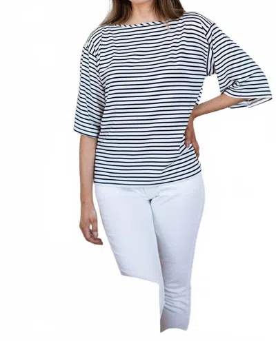Yala Jaclyn Wide Sleeve Boatneck Bamboo Top In Navy Newport Stripe In White