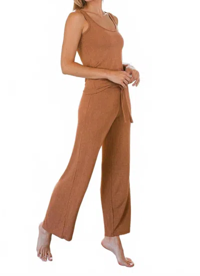 Yala Peyton Bamboo Sweater Drawstring Lounge Pant In Camel Heather In Brown