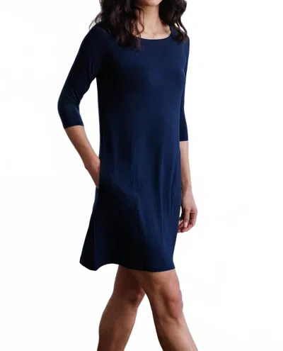 Yala Rita Boatneck A-line Bamboo Dress With Pockets In Navy