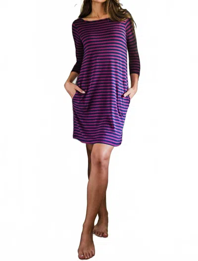 Yala Rita Boatneck A-line Bamboo Dress With Pockets In Berry Classic Stripe In Multi