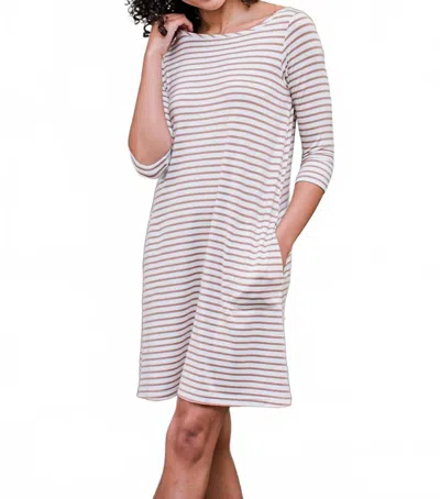 Yala Rita Boatneck A-line Bamboo Dress With Pockets In Camel Newport Stripe In White