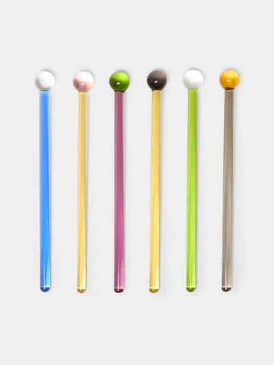 Yali Glass Classic Hand-blown Murano Glass Cocktail Stirrers (set Of 6) In Multi