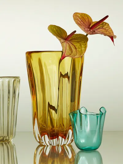 Yali Glass Fiori Hand-blown Murano Glass Large Vase  Abask Luxury Gift In Yellow