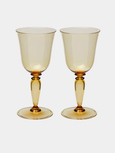 Yali Glass Roma Hand-blown Murano White Wine Glasses (set Of 2) In Gold