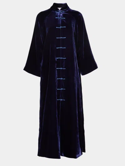 Yali Milano Velvet Light Robe Size: L  Abask Luxury Gift In Blue