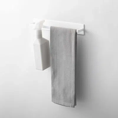 Yamazaki Home 11.02" Magnetic Kitchen Dish Towel Hanger Rack Wall Mounted Towel Bar In White
