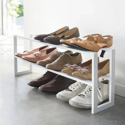 Yamazaki Home 2 Shelves Adjustable Shoe Rack, Large, Double, Steel,  Holds 6 To 12 Shoes, Expandable In White