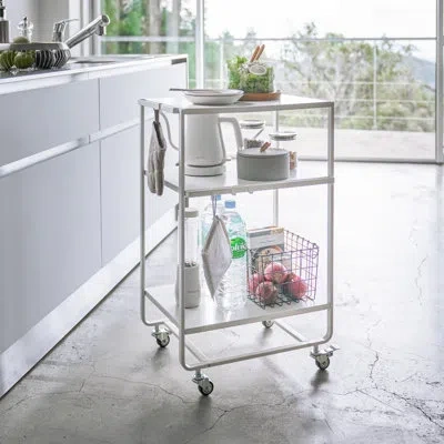 Yamazaki Home 3-tier Trolley Rolling Heavy-duty Storage Cart With Casters Wheels Utility Cart, Steel In White