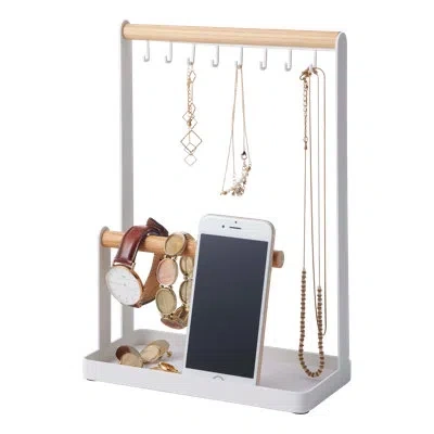 Yamazaki Home Accessory Stand - Jewelry Holder & Organizer Storage, Steel + Wood In White