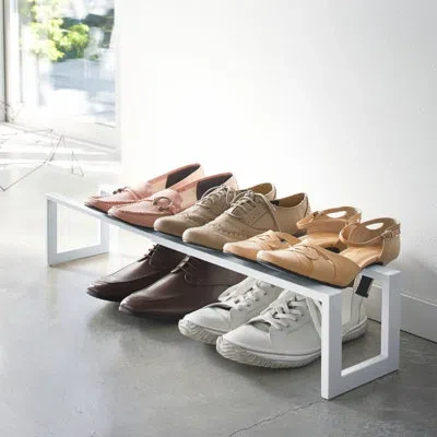 Yamazaki Home Adjustable Shoe Rack, Small, Steel,  Holds 4 To 8 Shoes, Expandable, Stackable In White