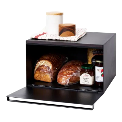 Yamazaki Home Bread Box - Two Styles, Steel, Horizontal, Supports 22.2 Pounds, Handle, No Assembly In Black