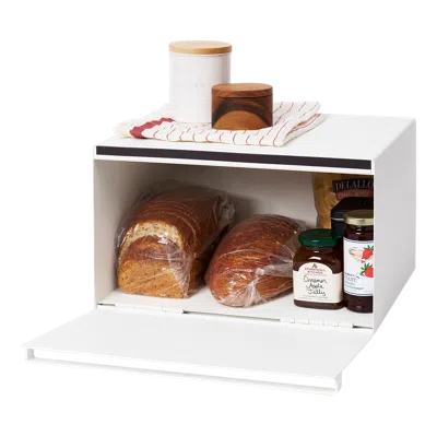 Yamazaki Home Bread Box - Two Styles, Steel, Horizontal, Supports 22.2 Pounds, Handle, No Assembly In White