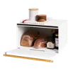 Yamazaki Home Bread Box - Two Styles, Steel + Wood, Horizontal, Supports 22.2 Pounds, Handle, No Assembly In White