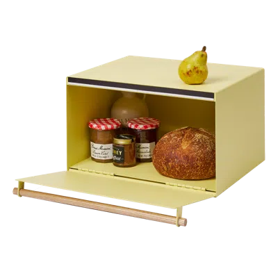 Yamazaki Home Bread Box - Two Styles, Steel + Wood, Horizontal, Supports 22.2 Pounds, Handle, No Assembly In Yellow