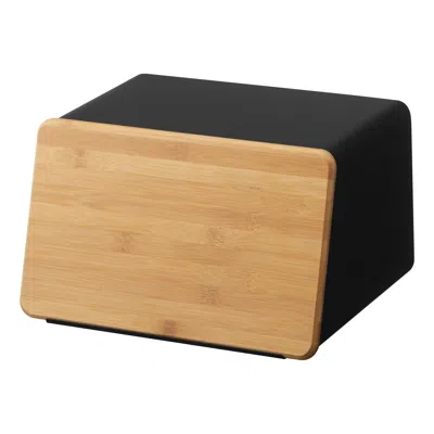 Yamazaki Home Bread Box With Cutting Board Lid, Steel + Wood, Lid, No Assembly In Black