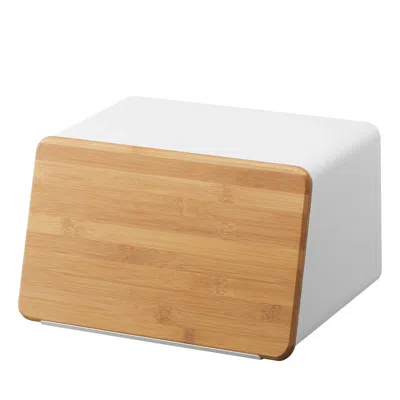 Yamazaki Home Bread Box With Cutting Board Lid In White