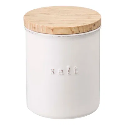 Yamazaki Home Ceramic Canister - Four Styles, Ceramic, Salt, 15.25 Oz., 450 Ml, Airtight, Dishwasher Safe, Lid, No In White