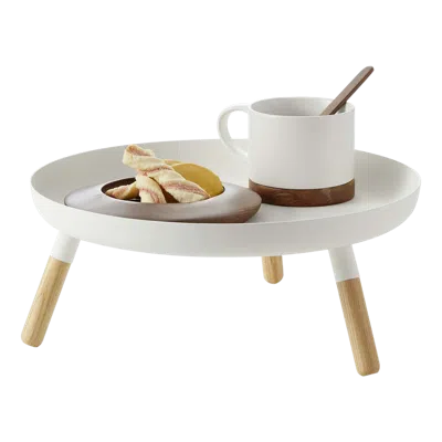 Yamazaki Home Countertop Pedestal Tray, Steel + Wood, Supports 3.3 Pounds, Minimal Assembly In White