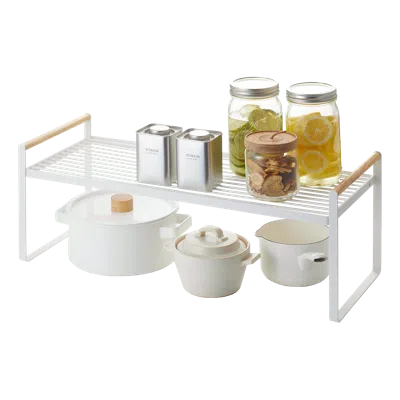 Yamazaki Home Countertop Wire Shelf, Steel + Wood, Supports 11 Pounds In White