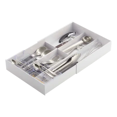 Yamazaki Home Cutlery Organizer - Three Styles, Abs Plastic, Expandable Ii, Adjustable, Expandable, No Assembly In White