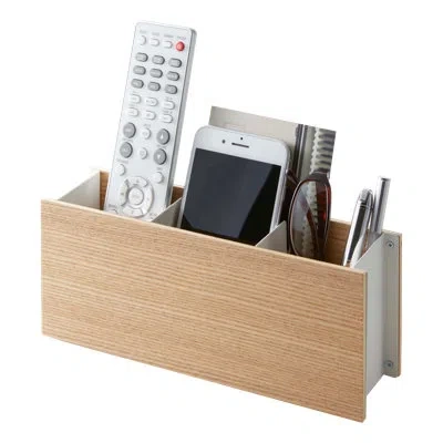 Yamazaki Home Desk Organizer - Tv Remote Control And Pen Holder, Steel + Wood In Beige