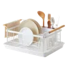 Yamazaki Home Dish Rack, Steel + Wood, Supports 22 Pounds, Drainer Tray, Handles, Utensil Holder, Water Resistant, In White