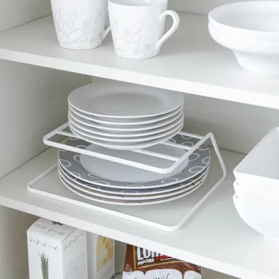 Yamazaki Home Dish Riser - Shelf Organizer & Storage For Kitchen Cabinets, Steel In White