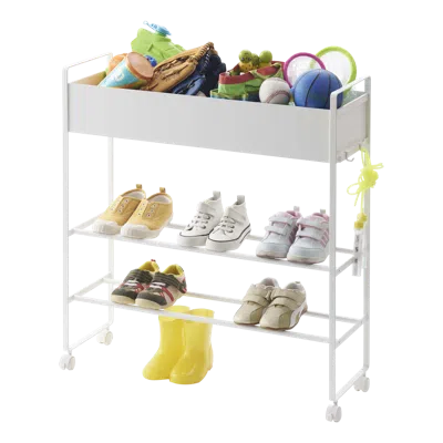 Yamazaki Home Entryway Storage Cart, Steel, Holds 6 Pairs Of Shoes, Wheels