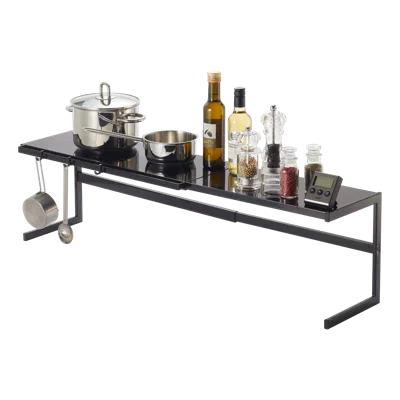 Yamazaki Home Expandable Countertop Shelf, Steel, Large, Supports 23 Pounds, Expandable In Black