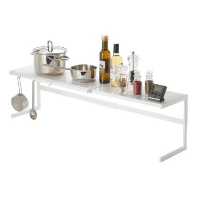 Yamazaki Home Expandable Countertop Shelf, Steel, Large, Supports 23 Pounds, Expandable In White