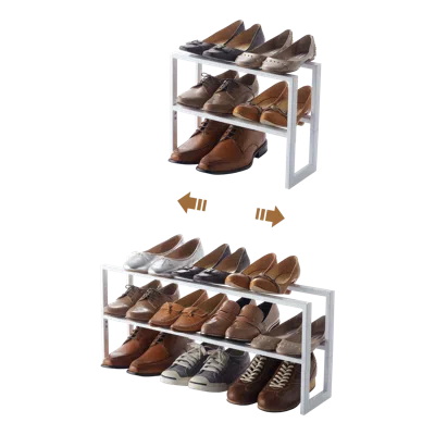 Yamazaki Home Expandable Shoe Rack - Two Sizes, Steel, Double, Holds 6 To 12 Shoes, Expandable