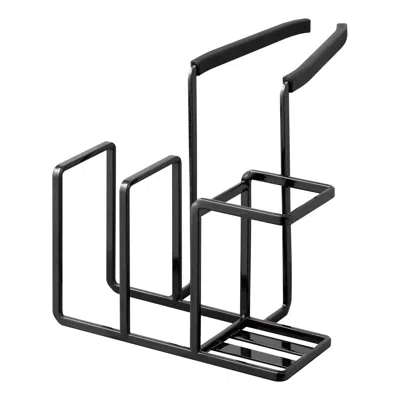 Yamazaki Home Faucet-hanging Sponge And Brush Holder, Steel, Supports 1.1 Pounds, Water Resistant, No Assembly In Black