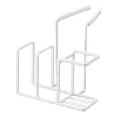 Yamazaki Home Faucet-hanging Sponge And Brush Holder, Steel, Supports 1.1 Pounds, Water Resistant, No Assembly In White