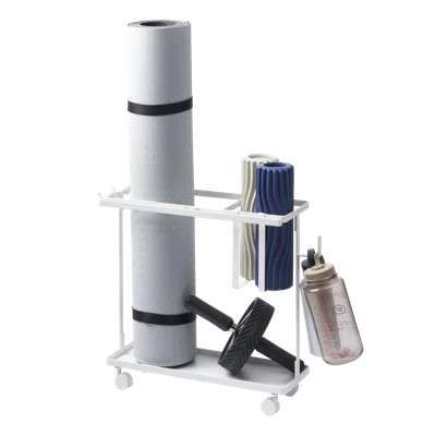 Yamazaki Home Fitness Equipment Storage Cart, Steel, Supports 16.5 Pounds, Wheels, Adjustable