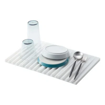 Yamazaki Home Foldable Drainer Tray - Kitchen Dish Drying Mat, Silicone, Collapsible In White