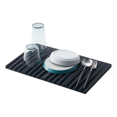 Yamazaki Home Folding Dish Drainer Mat And Trivet, Silicone, Collapsible, No Assembly In Black