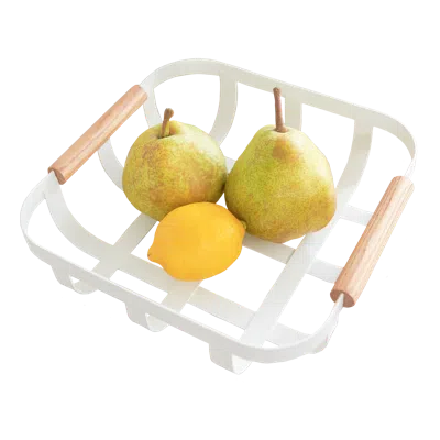 Yamazaki Home Fruit Basket, Steel + Wood, Handles, No Assembly In White