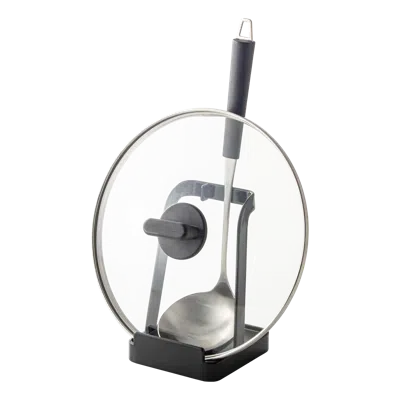 Yamazaki Home Lid And Ladle Stand, Steel, Water Resistant, No Assembly In Black