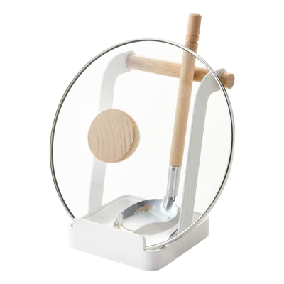 Yamazaki Home Lid And Ladle Stand, Steel + Wood, Water Resistant, No Assembly In White