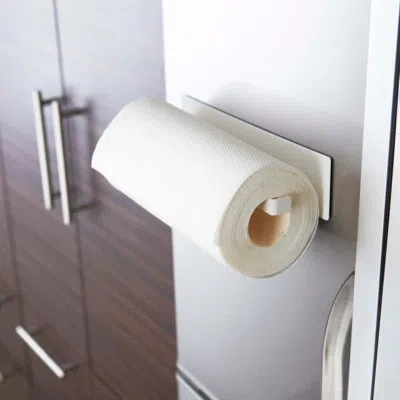 Yamazaki Home Magnet Paper Towel Holder - Kitchen Storage, Magnetic Organizer, Steel, Magnetic In White
