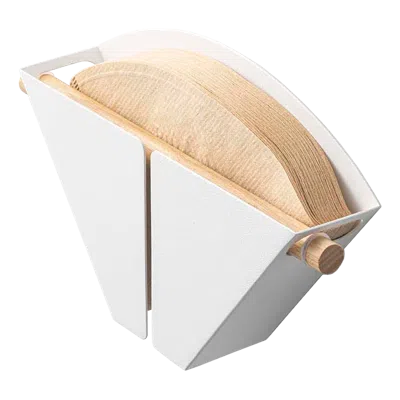 Yamazaki Home Magnetic Coffee Filter Case - Size 04, Steel + Wood, #4 Coffee Filters, Magnetic, No Assembly In White
