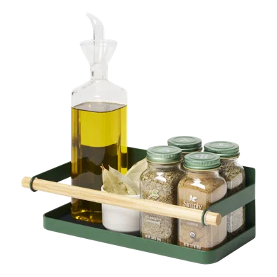 Yamazaki Home Magnetic Storage Caddy, Steel + Wood, Supports 3.3 Pounds, Magnetic, No Assembly In Green