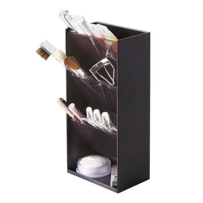 Yamazaki Home Makeup Organizer - Two Styles, Abs Plastic, Angled, Supports 1.98 Pounds, Adjustable Tiers, No Assem