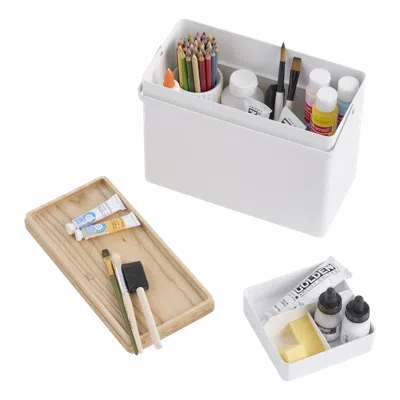 Yamazaki Home Odds-and-ends Organizer, Steel + Wood, Handles, Lid, No Assembly