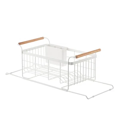 Yamazaki Home Over-the-sink Dish Rack, Steel + Wood, Supports 11 Pounds, Expandable, Utensil Holder, No Assembly In White