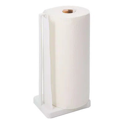 Yamazaki Home Paper Towel Holder, Steel + Wood, No Assembly In White